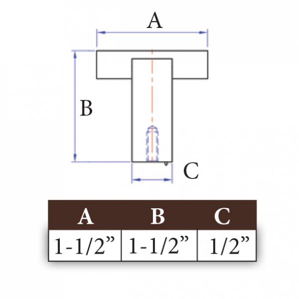 Bronze T-Knob Square Base 1-1/2" - Image 2