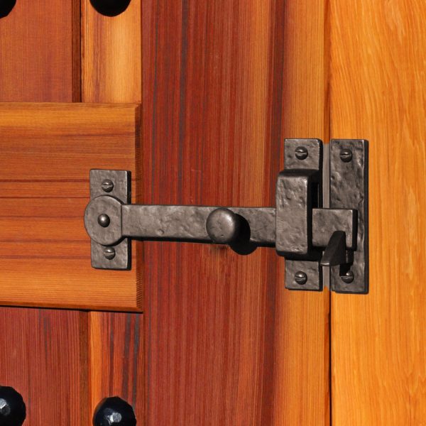 installled Solid Bronze Textured Drop Bar Latch with Knob
