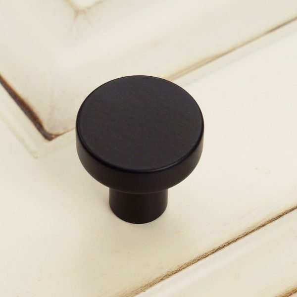 Installed-Black Solid Stainless Steel - 1" Round Post Cabinet Knob